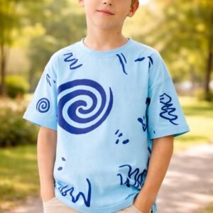 Erkek çocuk mavi tişört kısa kollu bisiklet yaka rahat giyim çocuk giyim