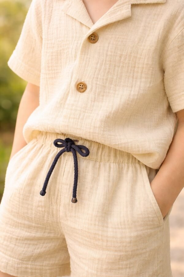 Erkek Çocuk Kısa Kollu Müslin Kumaş Takım - Rahat ve Şık Yazlık Giyim - Gorsel 3
