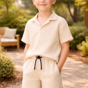 Erkek Çocuk Kısa Kollu Müslin Kumaş Takım - Rahat ve Şık Yazlık Giyim