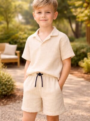 Erkek Çocuk Kısa Kollu Müslin Kumaş Takım - Rahat ve Şık Yazlık Giyim