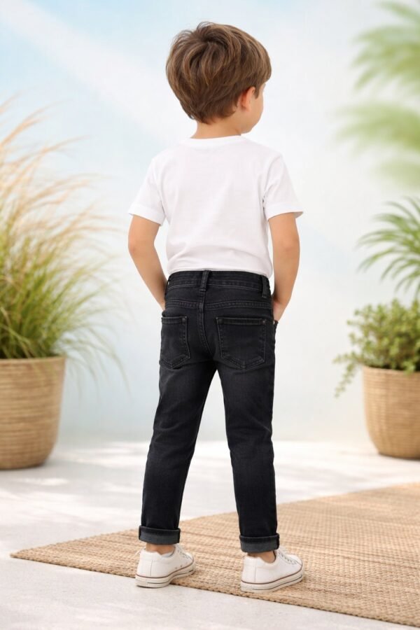 Erkek Çocuk Kot Pantolon Siyah Düğmeli Fermuarlı 3-7 Yaş Günlük Konfor - Gorsel 4