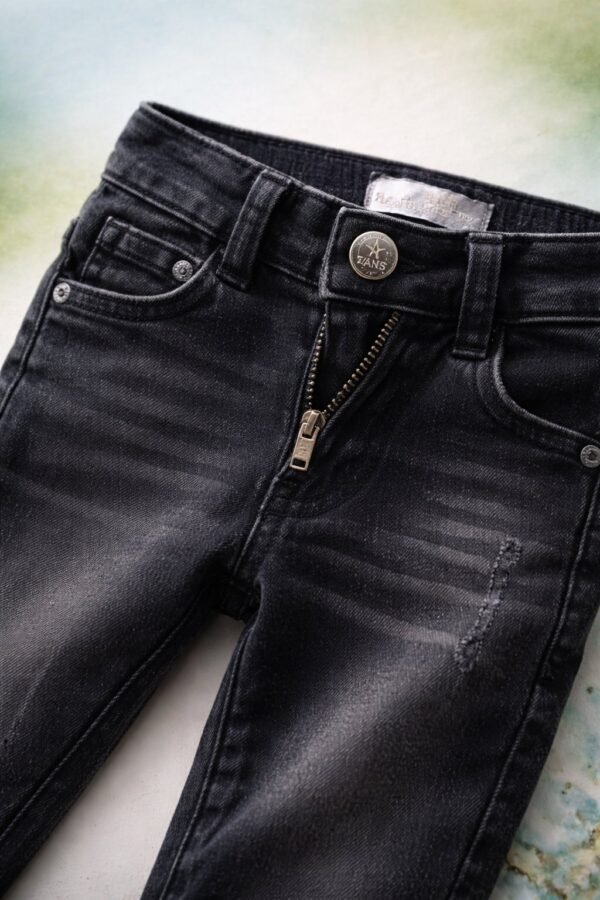 Erkek Çocuk Kot Pantolon Siyah Düğmeli Fermuarlı 3-7 Yaş Günlük Konfor - Gorsel 3