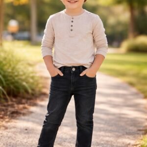 Erkek Çocuk Kot Pantolon 3-7 Yaş Siyah Düğmeli Fermuarlı