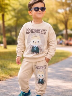 Erkek Çocuk Labubu Baskılı Krem Renk Takım, Erkek Giyim, Rahat ve Dayanıklı