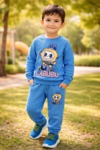 Erkek Çocuk Labubu Baskılı Mavi Renk Takım