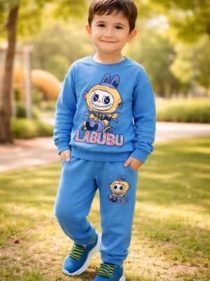 Erkek Çocuk Labubu Baskılı Mavi Renk Takım, rahat ve kullanışlı çocuk giyim