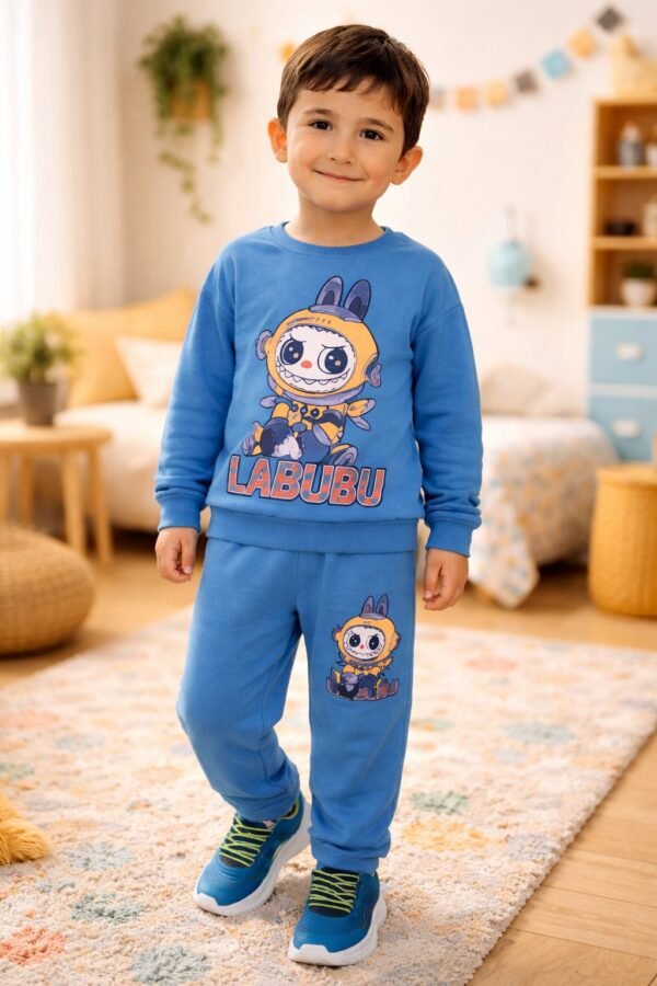 Erkek Çocuk Labubu Baskılı Mavi Renk Takım, rahat ve kullanışlı çocuk giyim - Gorsel 2