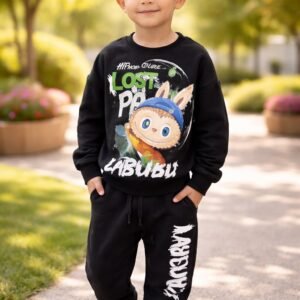 Erkek Çocuk Labubu Baskılı Siyah Renk Takım, rahat ve kullanışlı çocuk giyim ürünü
