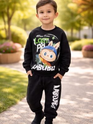 Erkek Çocuk Labubu Baskılı Siyah Renk Takım, rahat ve kullanışlı çocuk giyim ürünü