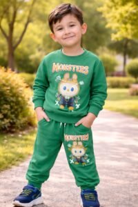 Erkek Çocuk Monsters Yazılı-yeşil Renk Labubu Baskılı Takım