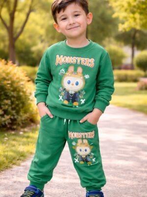 Erkek Çocuk Monstres Yazılı Yeşil Takım, Erkek Çocuk Giyim, Rahat ve Dayanıklı