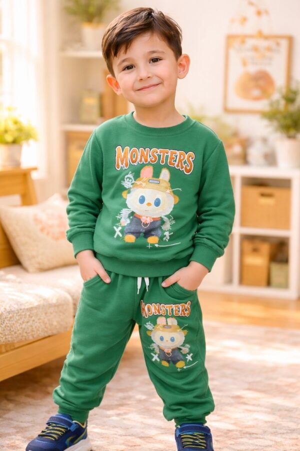 Erkek Çocuk Monstres Yazılı Yeşil Takım, Erkek Çocuk Giyim, Rahat ve Dayanıklı - Gorsel 2