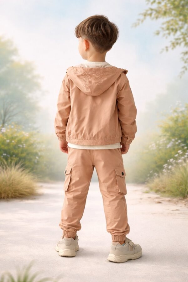 Kız Çocuk Paraşüt Kumaşlı Takım Gül Kurusu Kısa Kollu ve Pantolonlu, rahat ve dayanıklı - Gorsel 4