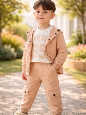 Kız Çocuk Paraşüt Kumaşlı Takım Gül Kurusu Kısa Kollu ve Pantolonlu, rahat ve dayanıklı