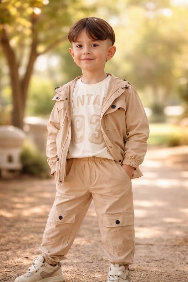 Kız Çocuk Paraşüt Kumaşlı Takım Gül Kurusu Kısa Kollu ve Pantolonlu, rahat ve dayanıklı - Gorsel 2