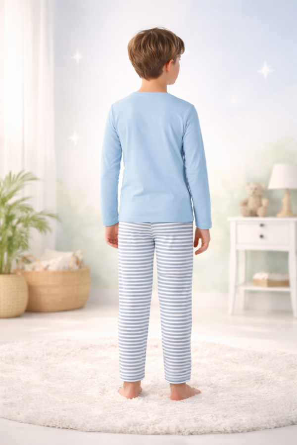 Erkek Çocuk Pijama Takımı 9-13 Yaş Mavi Uzun Kollu ve Eşofman Altı, Rahat ve Dayanıklı - Gorsel 4