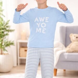 Erkek Çocuk Pijama Takımı 9-13 Yaş Mavi Uzun Kollu ve Eşofman Altı, Rahat ve Dayanıklı