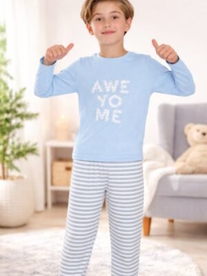 Erkek Çocuk Pijama Takımı 9-13 Yaş Mavi Uzun Kollu ve Eşofman Altı, Rahat ve Dayanıklı