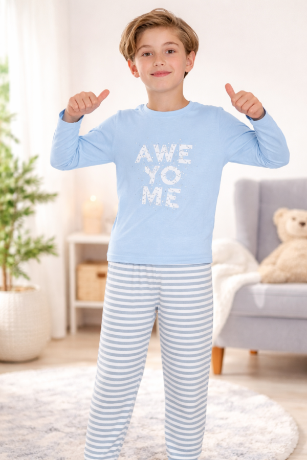 Erkek Çocuk Pijama Takımı 9-13 Yaş Mavi Uzun Kollu ve Eşofman Altı, Rahat ve Dayanıklı