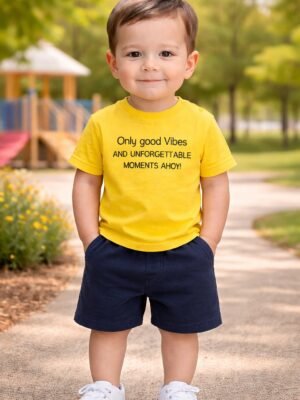 Erkek Çocuk Sarı Kısa Kollu Şort Takım, Bebek Giyim, Yazlık ve Rahat