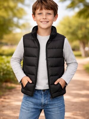 Erkek Çocuk Şişme Yelek Siyah Renk 7-10 Yaş - Erkek Çocuk Giyim