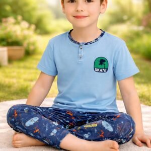 Erkek Çocuk Skate Yazılı Kısa Kollu Pamuk Pijama Takımı