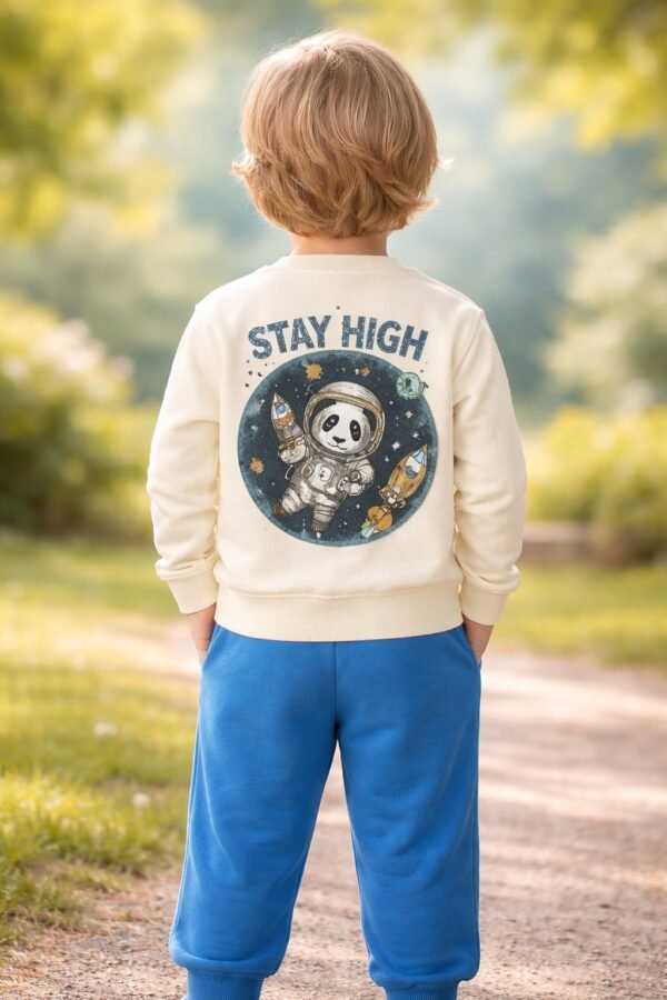 Erkek Çocuk Stay High Yazili Astronot Baskili Bisiklet Yaka Takim, Rahat ve Dayanıklı Günlük Giyim - Gorsel 4