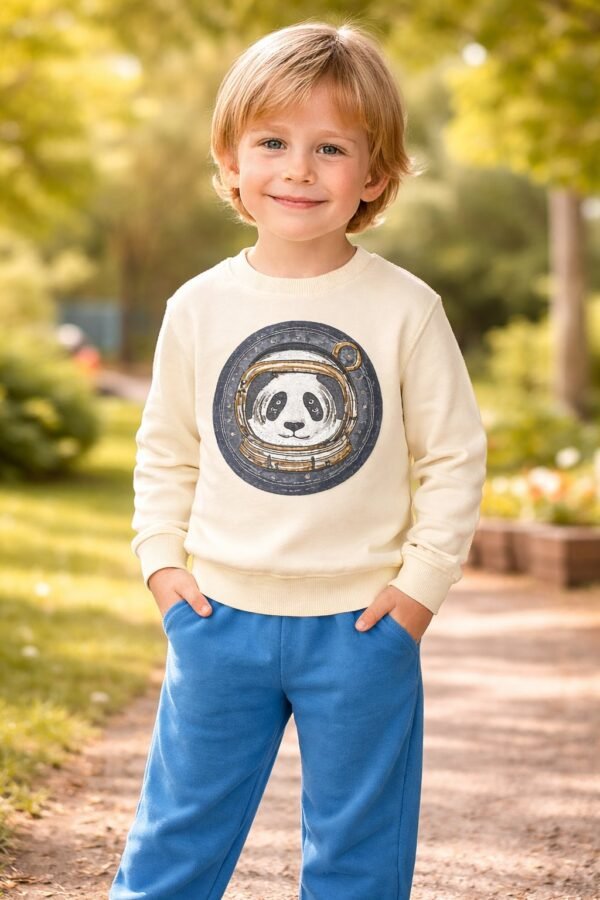 Erkek Çocuk Stay High Yazili Astronot Baskili Bisiklet Yaka Takim, Rahat ve Dayanıklı Günlük Giyim