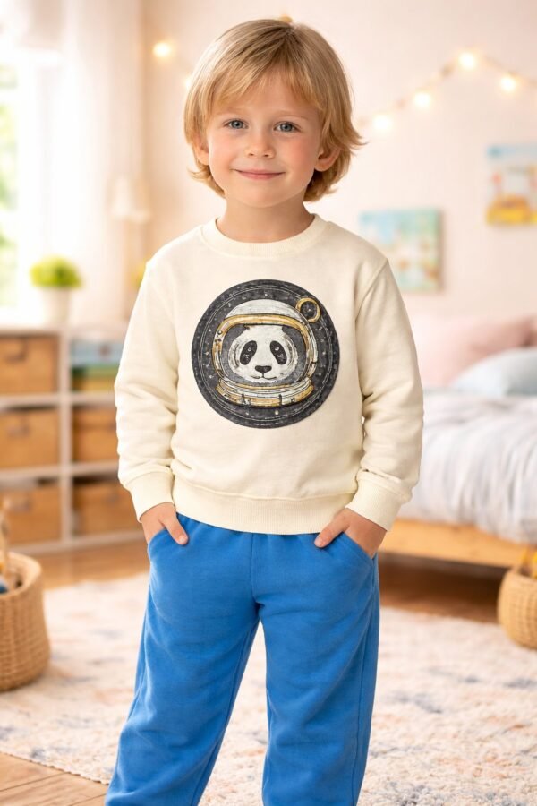 Erkek Çocuk Stay High Yazili Astronot Baskili Bisiklet Yaka Takim, Rahat ve Dayanıklı Günlük Giyim - Gorsel 2