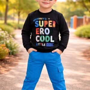 Erkek Çocuk Supercool Yazılı Uzun Kollu Siyah Eşofman Takımı