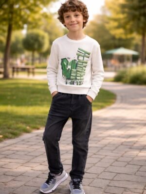 Erkek Çocuk Sweatshirt ve Kot Pantolon Takımı Siyah ve Mavi Renkler, Rahat ve Dayanıklı, Günlük Giyim