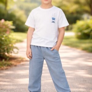 Erkek Çocuk Tişörtlü Lastikli Keten Pantolon Takım