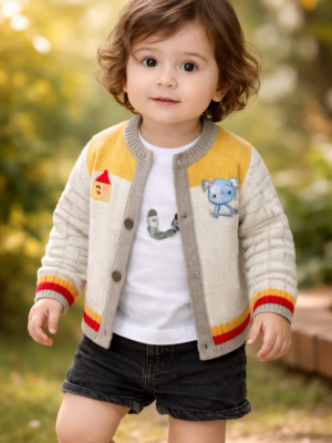 Desenli erkek çocuk triko hırka kalın dokulu rahat ve şık çocuk giyim ürünü