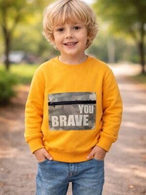 Erkek Çocuk Turuncu Sweatshirt Uzun Kollu Fermuarlı Cepli rahat kullanım