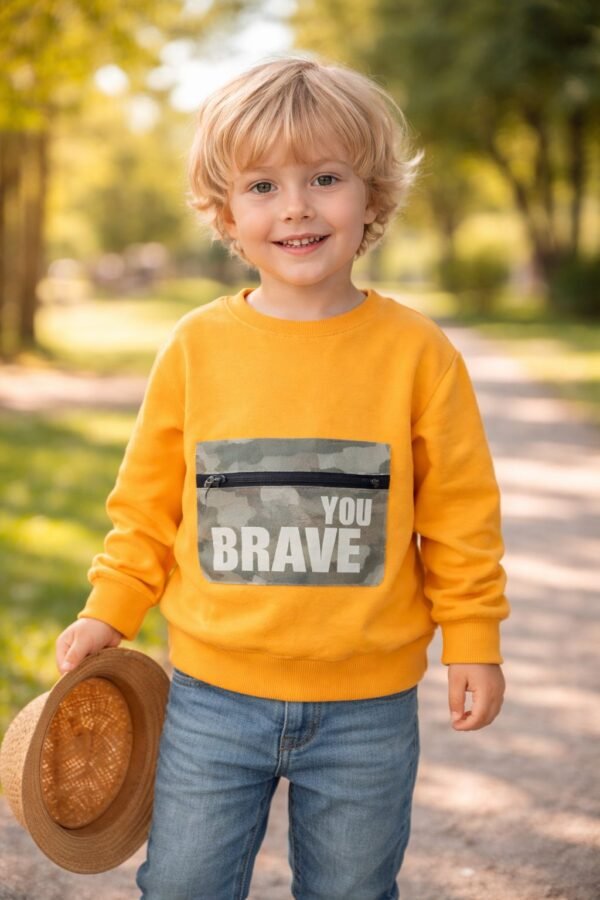 Erkek Çocuk Turuncu Sweatshirt Uzun Kollu Fermuarlı Cepli rahat kullanım - Gorsel 2