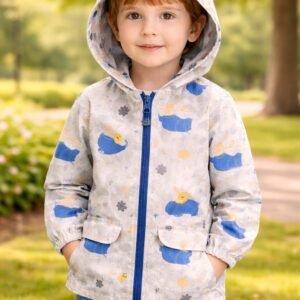 Erkek Çocuk Yağmurluk Fermuarlı Kapüşonlu Renkli Desenli Su Geçirmez