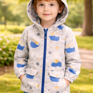 Erkek Çocuk Yağmurluk Fermuarlı Kapüşonlu Renkli Desenli Su Geçirmez