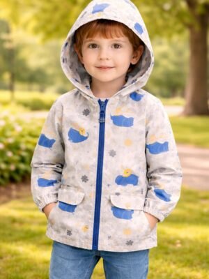 Erkek Çocuk Yağmurluk Fermuarlı Kapüşonlu Renkli Desenli Su Geçirmez