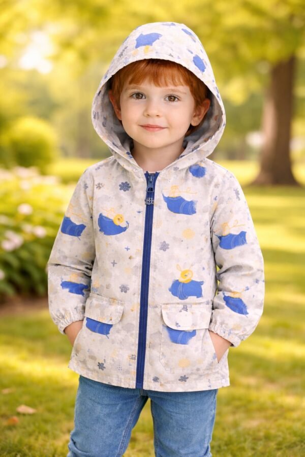 Erkek Çocuk Yağmurluk Fermuarlı Kapüşonlu Renkli Desenli Su Geçirmez - Gorsel 2