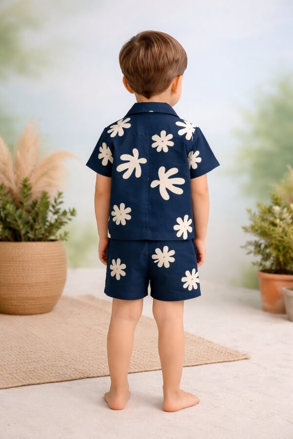 Erkek Çocuk Yaprak Desenli Kısa Kollu Müslin Takım Düğmeli Yaka - Gorsel 4