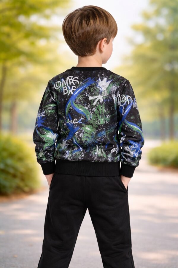 Erkek Çocuk Yazı Baskılı Siyah Eşofman Takımı rahat ve şık spor giysi - Gorsel 4