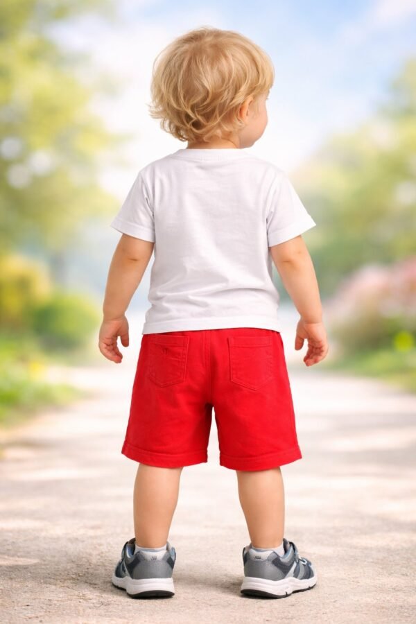 Erkek Çocuk Yazlık Takım Beyaz Tişört ve Kırmızı Şort, Rahat ve Şık - Gorsel 4