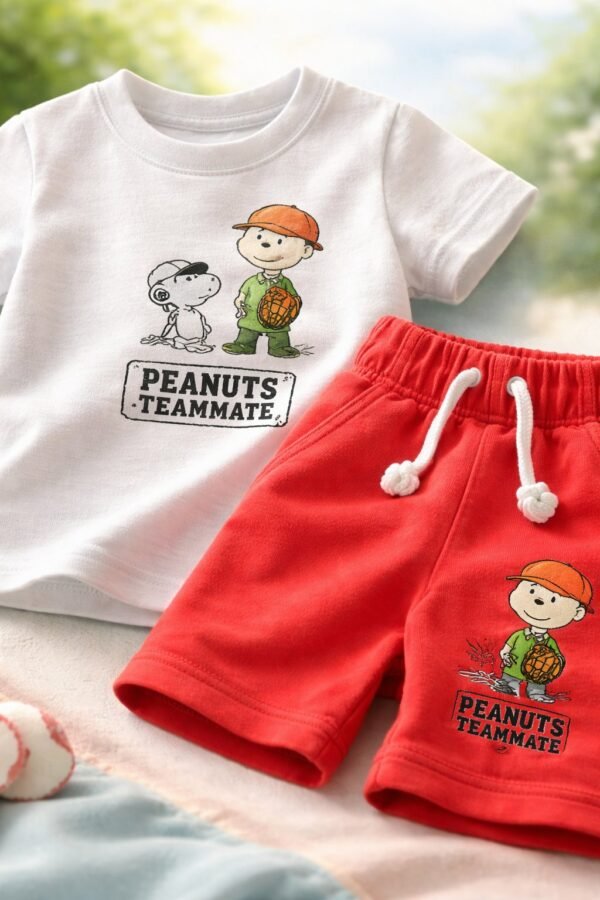 Erkek Çocuk Yazlık Takım Beyaz Tişört ve Kırmızı Şort, Rahat ve Şık - Gorsel 3