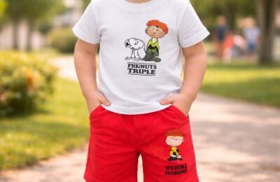 Erkek Çocuk Yazlık Takım Beyaz Tişört ve Kırmızı Şort, Rahat ve Şık