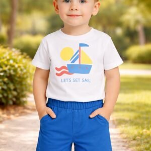 Erkek Çocuk Yelkenli Baskılı Kısa Kollu Tişört ve Şort Takım