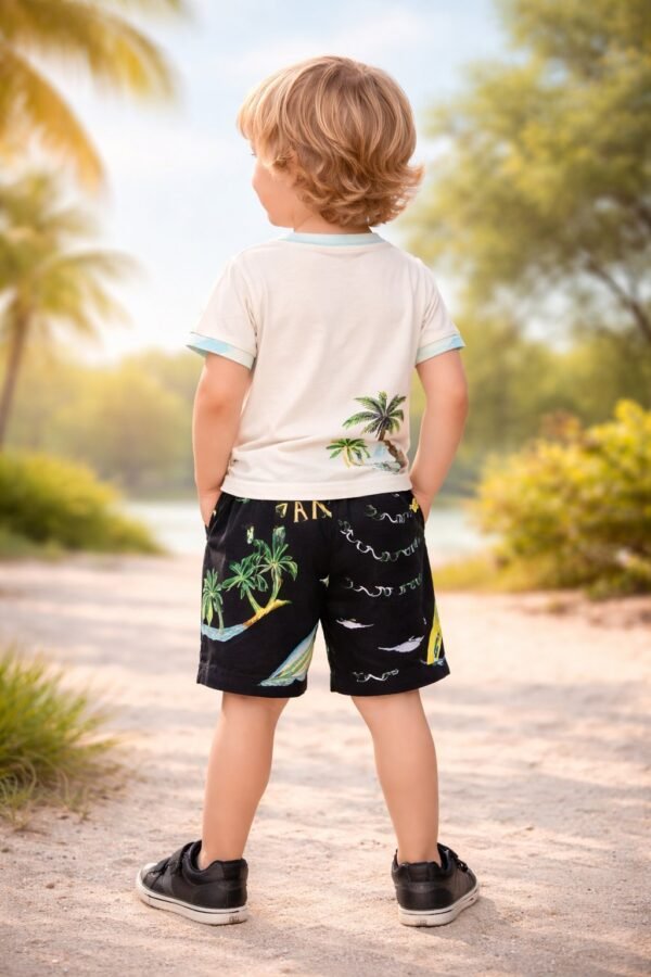 Good Vibes Desenli Erkek Çocuk Takımı Şortlu Yaz Sezonu rahat ve şık - Gorsel 4