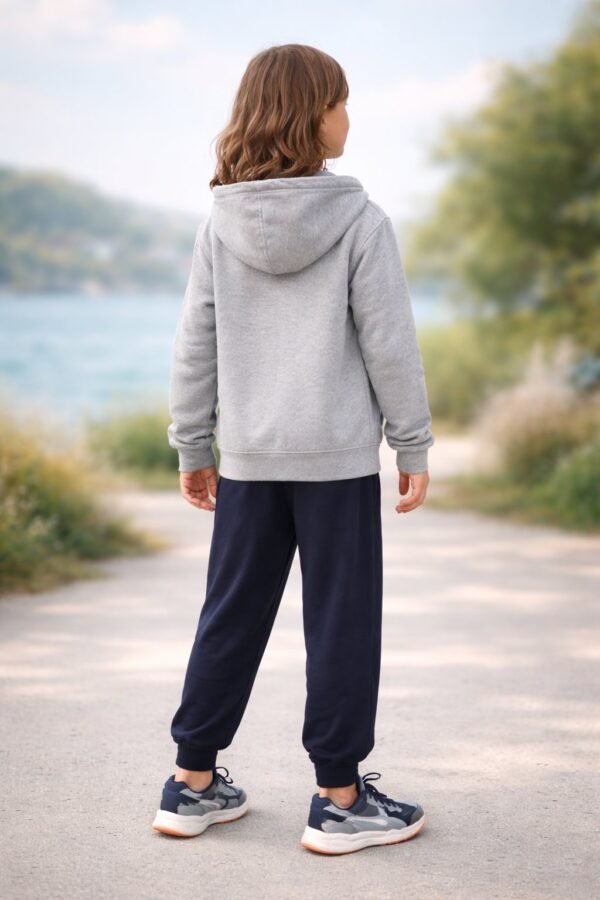 Gri Kapşonlu Fermuarlı Erkek Çocuk Hırkası 9-12 Yaş Uzun Kollu ve Günlük Kullanım - Gorsel 4