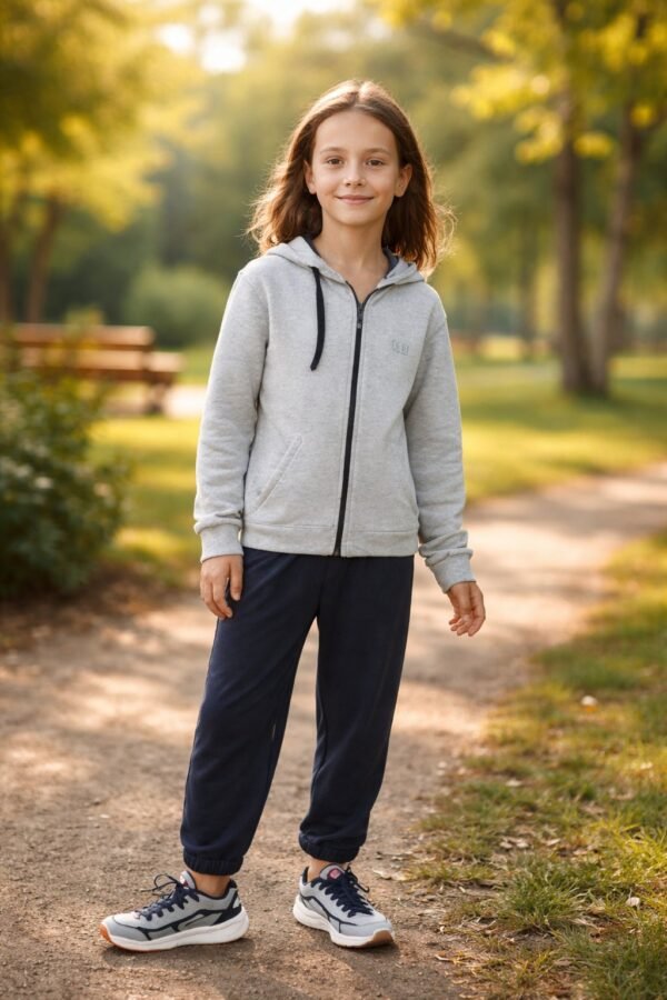 Gri Kapşonlu Fermuarlı Erkek Çocuk Hırkası 9-12 Yaş Uzun Kollu ve Günlük Kullanım - Gorsel 2