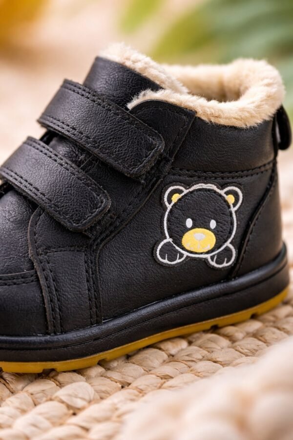 Siyah renk çocuk botu su geçirmez iç tüylü kaymaz taban çocuk ayakkabısı - Gorsel 3