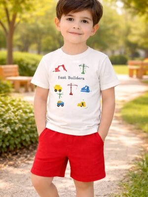 İnşaat Makineleri Desenli Erkek Çocuk Takım, Erkek Çocuk Giyim, Günlük ve Rahat